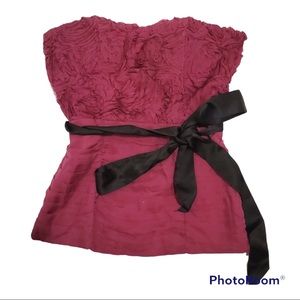 BEBE Women's Berry Purple Ruffle Waist Tie Strapless Corset Top - Size X…